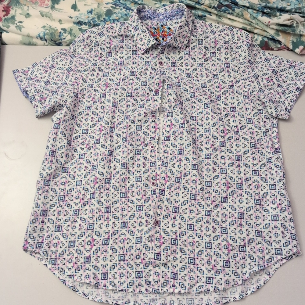 Robert Graham Magenta Blue White Geometric Size XL